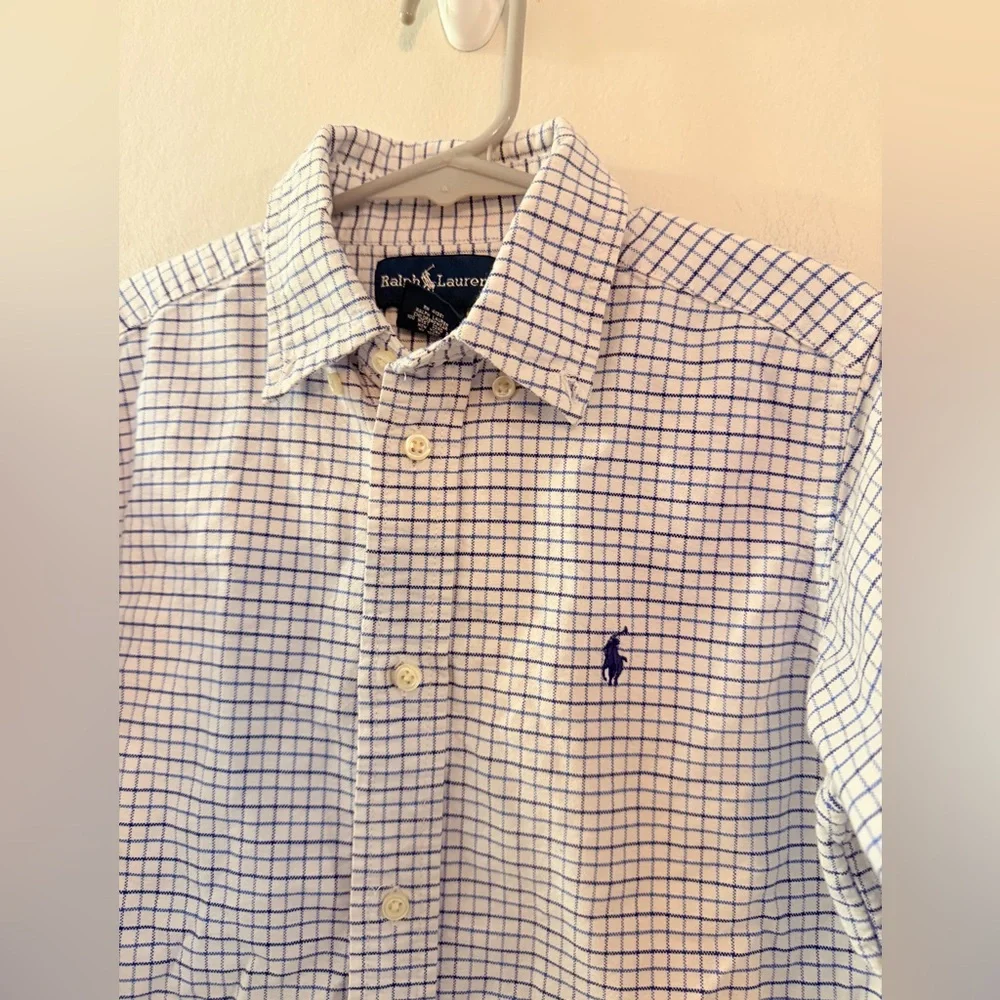 Boys Ralph Lauren Blue Checkered Button Down Shirt - Size 7
